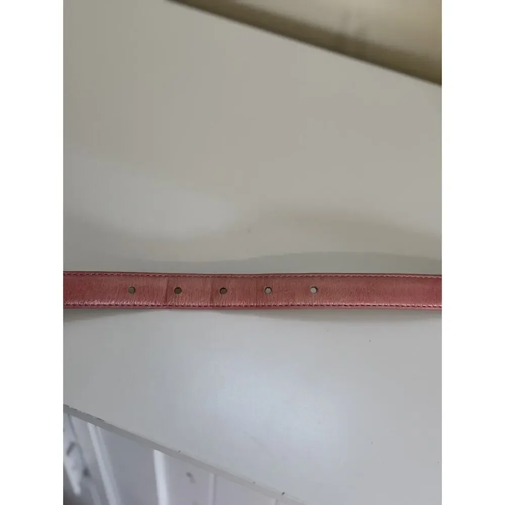 Women’s Pink Genuine Italian Leather Slim Belt Silver Buckle M Casual